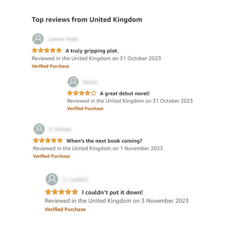 A sample of Amazon reviews with names blurred out